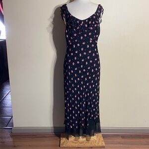 Dress Barn Black Midi Dress with Pink Floral Print